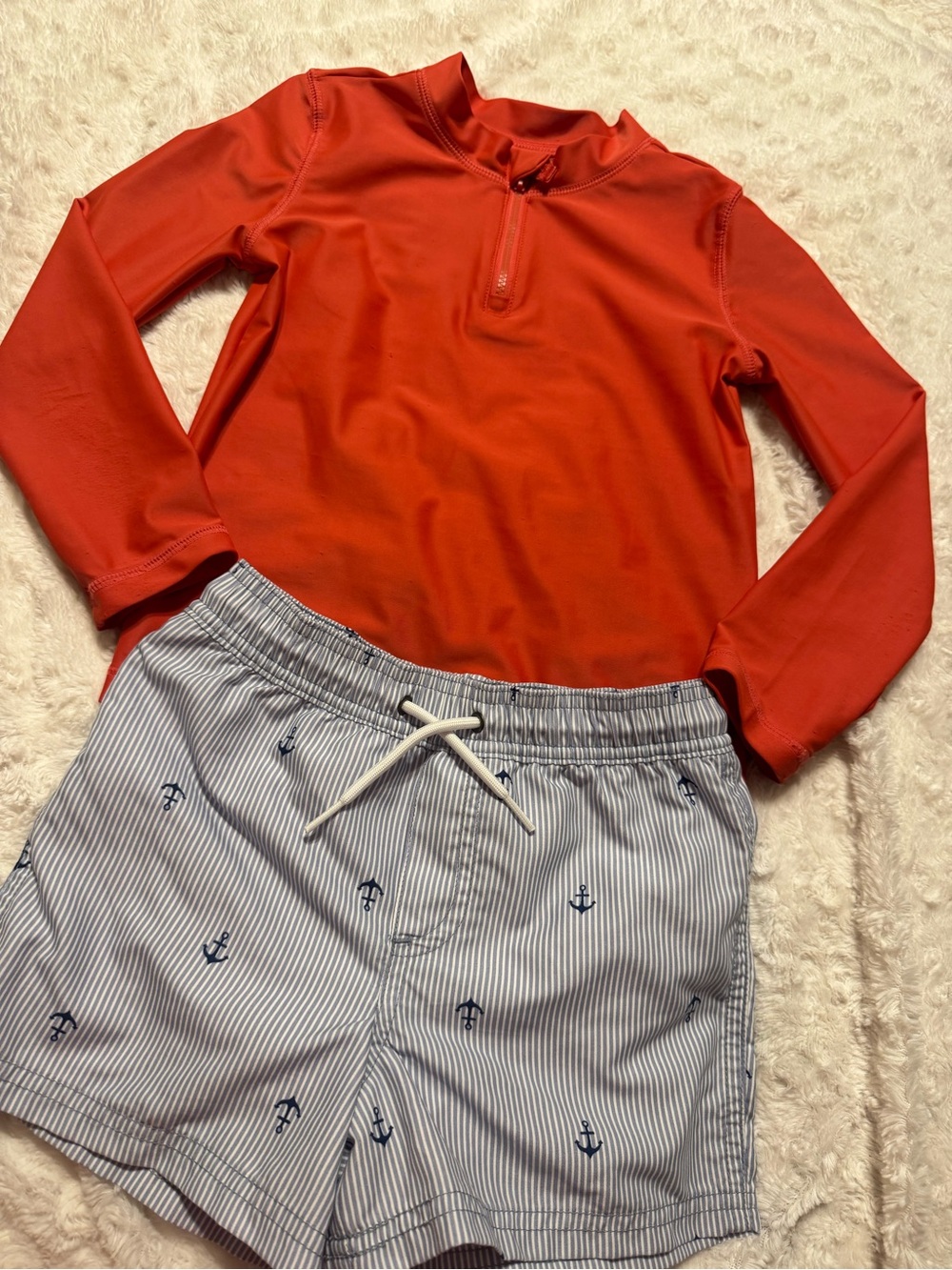 Carters size 5T bright red Long Sleeve Rash Guard Top and shorts